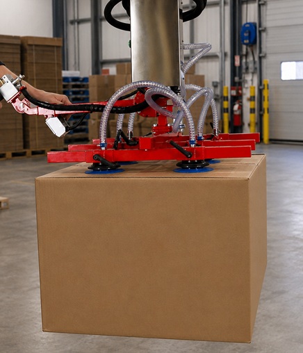 Vacuum handling system moving cartons and packaging